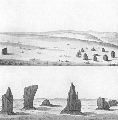 Stone circles on Stanton Moor (from Arch&aelig;ologia)