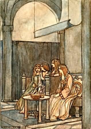There sat the three maidens with the Queen There sat the three maidens with the Queen