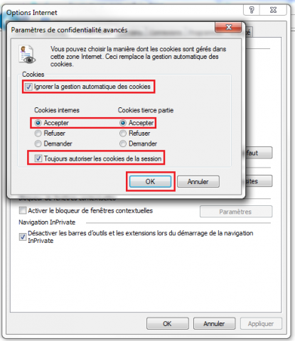 Toujours autoriser les cookies de la session