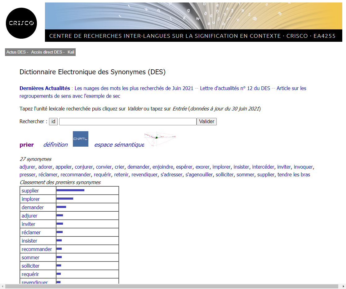 Dictionnaire des synonymes du CRISCO